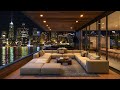 tranquil nighttime jazz sanctuary melodic escape in a cozy luxury living room for peace focus