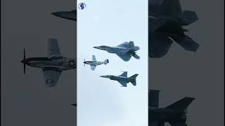 f22 raptor f-16 fighting falcon and p-51 mustang war thunder flying together #shorts