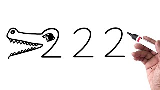 How to draw a crocodile easily from 222 number | 222 नंबर से आसानी से मगरमच्छ कैसे आकर्षित करें