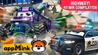 #appMink car animation – Team Police Cars Catching Evil Bus Kids cartoon