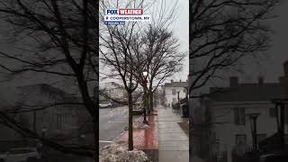 Snow falls and winds whip in Cooperstown, New York, home of the National Baseball Hall of Fame
