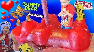 Kid Drinks Jelly from Giant Gummy Bear + Valentines Day Angry Birds Transformers Surprise! (Part 2)