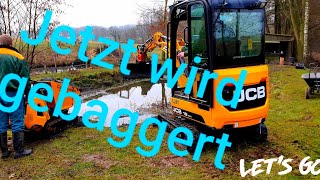 Forellen Teich Ausbaggern mit Minibagger und Dumper Teil 2