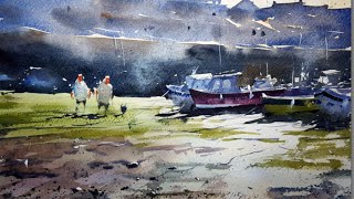 Watercolour demonstration by Tim Wilmot – How to paint a harbour scene with boats and people - #9