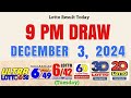 (PCSO LOTTO RESULTS) 9PM DRAW - Dec 3, 2024 6/42 6/49 6/58