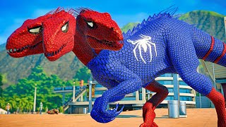 Spiderman Indoraptor Vs Tyrannosaurus Rex, Ironman Giganotosaurus Jurassic World