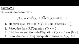 Exercice Corrigé : Formules Trigonométriques + Equation + Inéquation