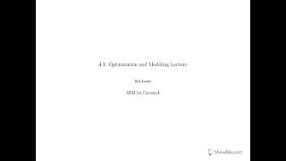 MTH141 Section 4.3: Optimization and Modeling Lecture