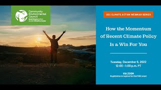 How the Momentum of Recent Climate Policy Is a Win For You | Webinar #CECSB