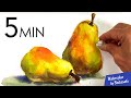 [Eng sub] 5min Easy Watercolor | How to Draw Pear fruit | Painting Lesson Step by Step