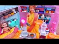 Barbie Preparing All Favorite Choco Pan Cake for Little Barbie/ Mini Choco Cake/ Barbie tiny cooking