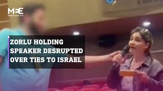 Turkish students disrupt a speaker from Zorlu Holding to protest the company's ties to Israel