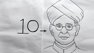 Dr. sarvepalli radhakrishnan easy from 10,how to draw dr sarvepalli radha krishnan easy line art,