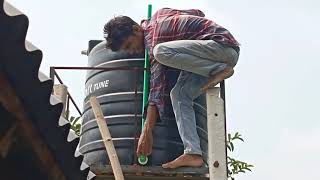 How the tank is set on the four bars and iron cage# লোহার খাটের উপরে কিভাবে টাংকি ফিটিং করা হয়.