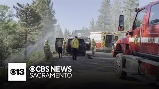 4 people injured after car catches fire in I-80 crash in Placer County