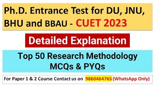 NTA PhD Entrance Exam  for DU, JNU, BHU and BBAU CUET 2023 | Top 50 Research Methodology MCQs \u0026 PYQs