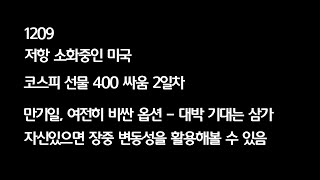 1209 저항 소화중인 미국 / 코스피 선물400 다툼 2일차 / 만기일, 대박 기대는 삼가