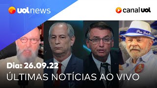 Lula x Bolsonaro: pesquisa BTG, debate SBT; pronunciamento de Ciro e notícias ao vivo | UOL News