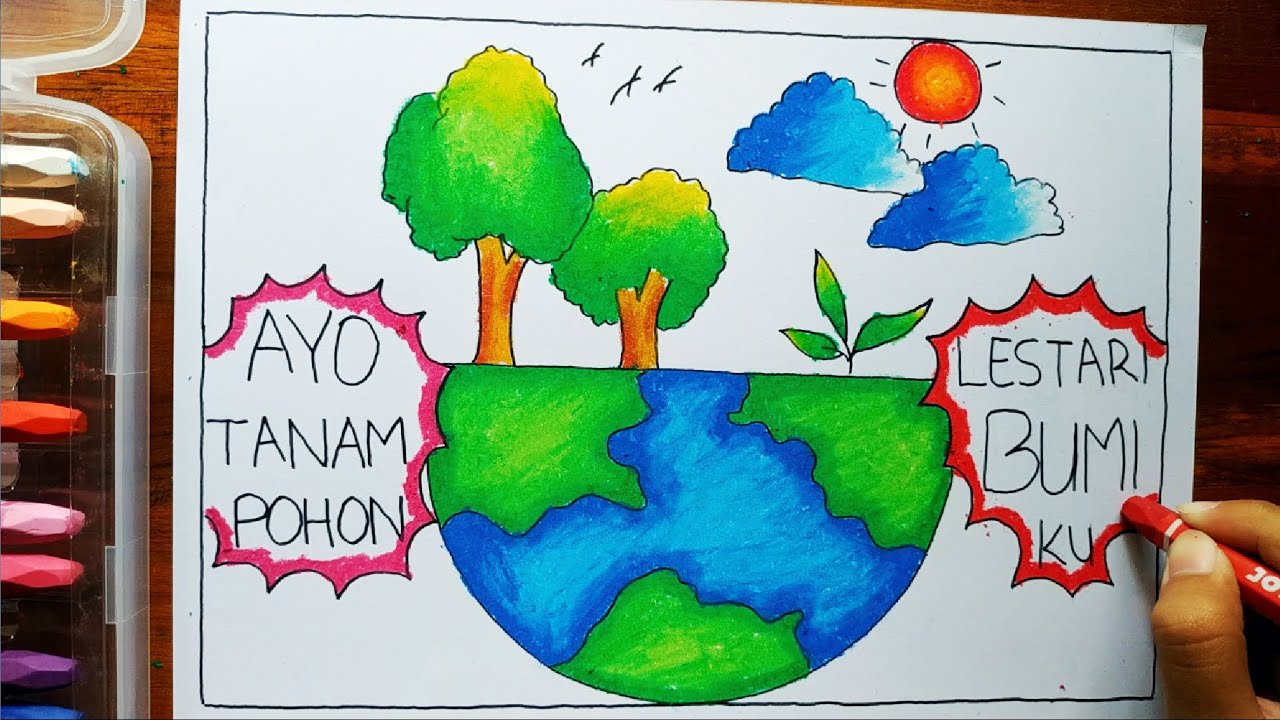 Cara Mudah Membuat Poster Tema Lingkungan - Earth Day Poster - YouTube