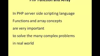 PHP Chapter 5 Functions and Array