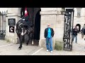 7 moments guard reprimanded tourists do not touch my horse behind the white line.