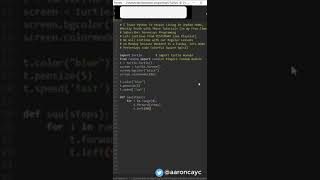 Square Spiral Tutorial - Python Coding Short Video Colorful Turtle #shorts #coding #programming