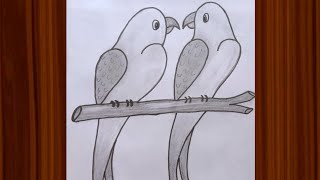 Love Birds Drawing|How To Draw Two Parrot| Parrot Love Drawing|Parrot Easy Drawing With Pencil ✏️