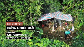 24H Sinh tồn, Mưa lớn giữa đêm Nước tràn ướt trại | 24h survival heavy rain flooded camp