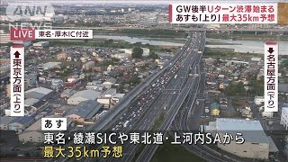 GW後半Uターン渋滞始まる　あすも上り最大35km予想(2022年5月3日)