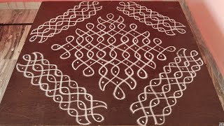 simple 11 dots kolam with border | 11 to 1 dots melikala muggulu | side muggu with dots | chukkala