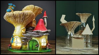 ❣DIY Mushroom House Using Plastic Bottles And Cardboard❣