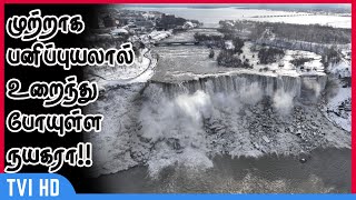 முற்றாக பனிப்புயலால் உறைந்து போயுள்ள நயகரா! | Niagara Falls partly freezes as temperature dips in US