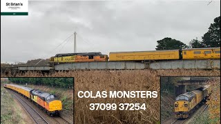 Colas MONSTERS 37099 + 37254 THRASHING About Newton Abbot - 27/11/20