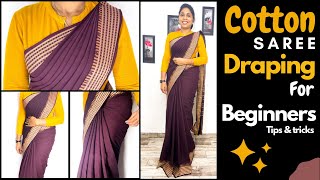 Cotton saree draping for beginners |Tips&Tricks| കോട്ടൻസാരി അടിപൊളിയായി ഉടുക്കാം | With 10 pleats |