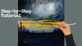 Golden Glow Evening Sky Painting | Step-by-Step Acrylic Tutorial