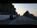 4k drive front car window video fukuoka island city to shikanoshima island japan at dusk