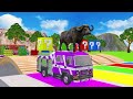 5 giant duck cartoon cow elephant tiger lion dinosaur paint wild animals crossing fountain animation