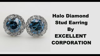 Halo Blue Diamond Stud Earrings TCW 2.62ct VS Treated CVD Stones 14k White Gold