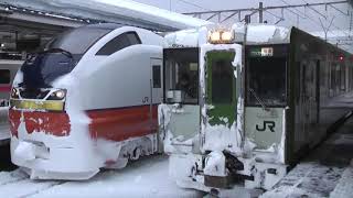 JR青森駅　快速しもきた 大湊行き発車【青い森鉄道＋大湊線・キハ100系・3534D＋733D】　2019.02.01