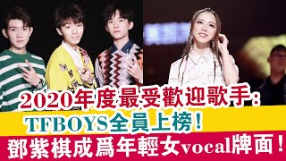 2020年度最受歡迎歌手：TFBOYS全員上榜，鄧紫棋成為年輕女vocal牌面！！