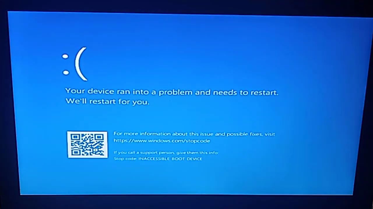 Your Device Ran Into A Problem And Needs To Restart | Window 10, 8 Boot ...