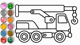 💖 How to Draw Truck Crane For Kids 💖 Crane Coloring Pages for Kids  💖 Glitter Coloring 💖