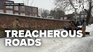 Snow and ice make roads treacherous; residents urged to stay home