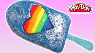 Play Doh Frozen! Make Rainbow Heart Glitter Ice Cream with Play Dough Clay  Rainbow Learning