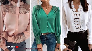 FABULOUS TOP CLASS LACE PATCHWORK OFFICE BLOUSE FOR WOMEN #blouse #blousedesign #tops #officedress