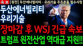 [두산에너빌리티ㆍ우리기술 주가 전망] 🔴장마감 후 WSJ 긴급 속보🔴 트럼프 등에 업고 원전 산업 역대급 수혜!!