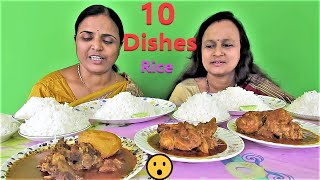 MASSIVE EATING FOOD | 10 PLATE RICE CHALLENGE WITH CHICKEN – MUTTON CURRY |HUGE RICE EAT COMPETITION