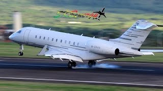 Bombardier Challenger 300,Learjet 60,Bombardier Global 5000 action @ St Kitts (HD 1080p)