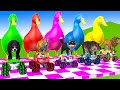 5 Giant Duck Cartoon, Cow, Mammoth, Elephant, Lion, Paint Wild Animals Crossing Fountain Animation