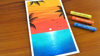 Simple Sunset Oil Pastel Painting for beginners | Easy Oil Pastel Drawing Sunset